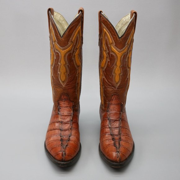 Rudel Men's 7 E Wide Cognac Brown Alligator Gator Leather Western Cowboy Boots - Picture 5 of 10